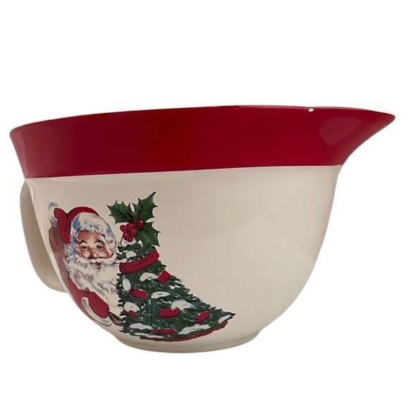 The Bake Shop Christmas Mixing Bowl Handle Spout Vintage Santa Tree Design - Picture 4 of 10